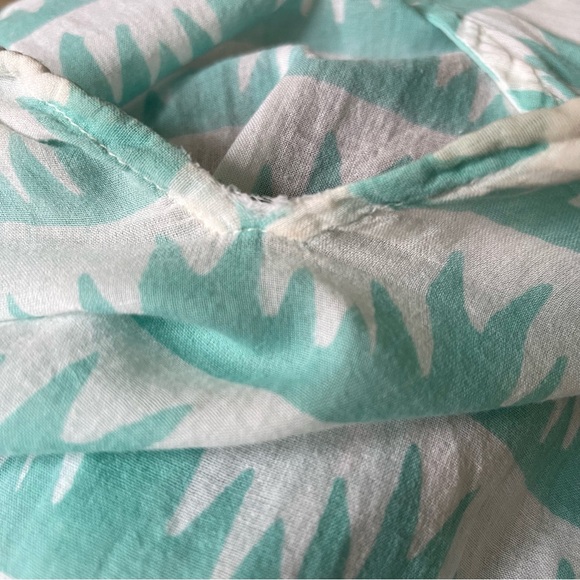 Oliphant Cotton Tunic Top Split V Neck 3/4 Sleeve White W/ Aqua Aloe Print Sz XS - Picture 11 of 13